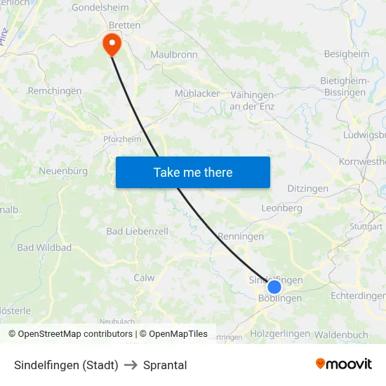 Sindelfingen (Stadt) to Sprantal map