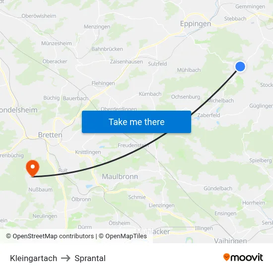 Kleingartach to Sprantal map