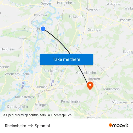 Rheinsheim to Sprantal map
