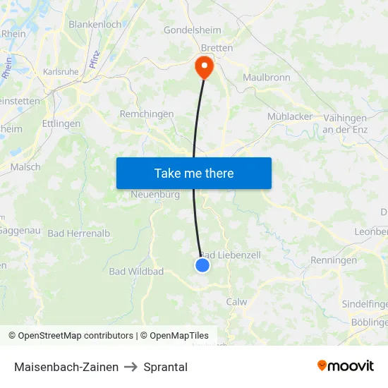 Maisenbach-Zainen to Sprantal map