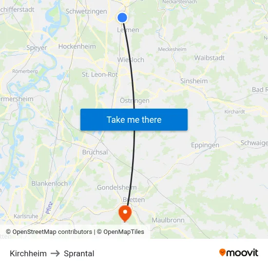 Kirchheim to Sprantal map