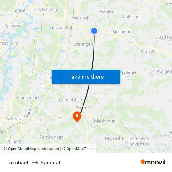 Tairnbach to Sprantal map