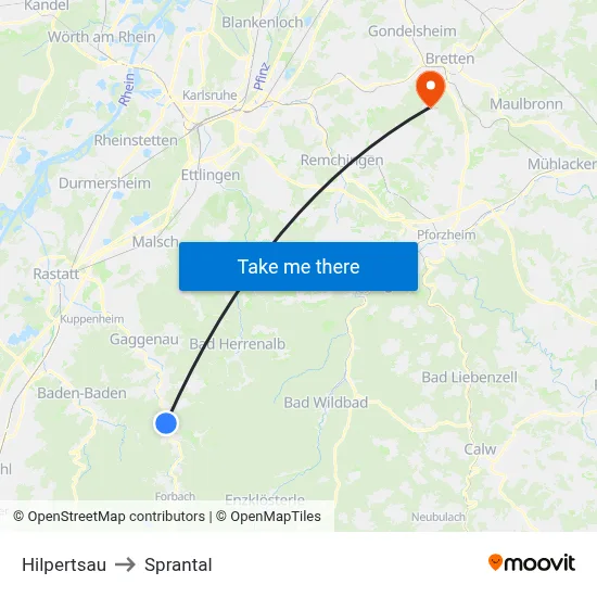 Hilpertsau to Sprantal map