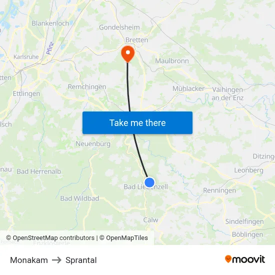 Monakam to Sprantal map