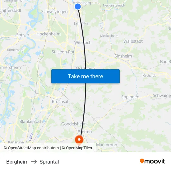 Bergheim to Sprantal map