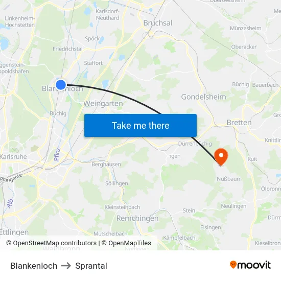 Blankenloch to Sprantal map