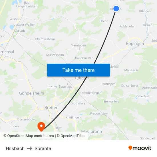 Hilsbach to Sprantal map
