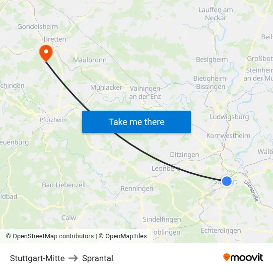 Stuttgart-Mitte to Sprantal map