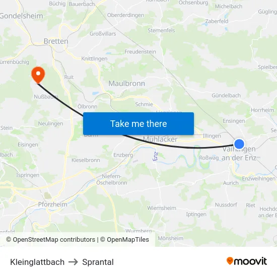 Kleinglattbach to Sprantal map