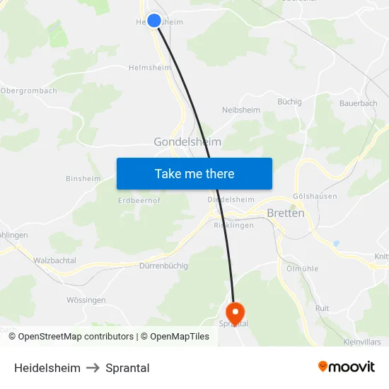 Heidelsheim to Sprantal map