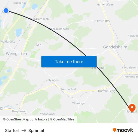 Staffort to Sprantal map