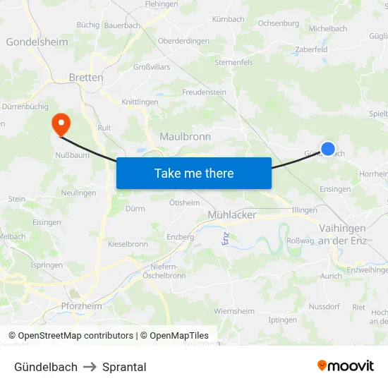 Gündelbach to Sprantal map