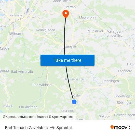 Bad Teinach-Zavelstein to Sprantal map