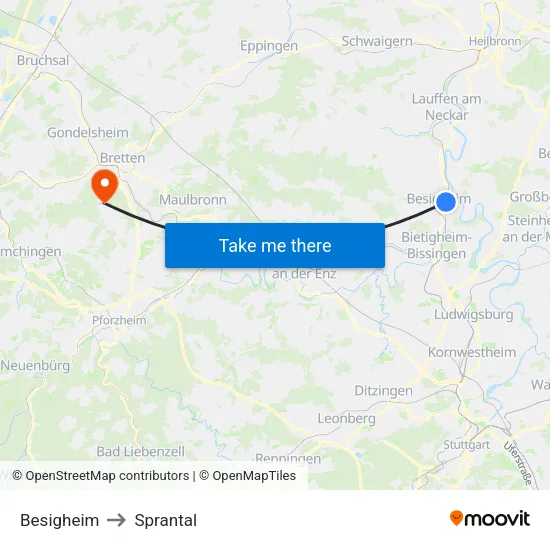 Besigheim to Sprantal map