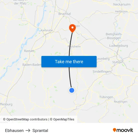 Ebhausen to Sprantal map