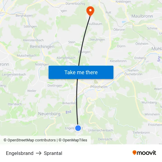 Engelsbrand to Sprantal map