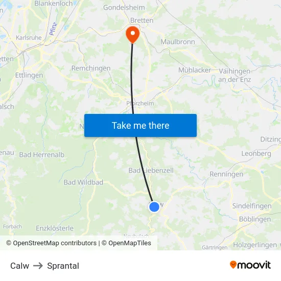 Calw to Sprantal map