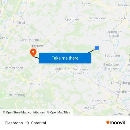 Cleebronn to Sprantal map