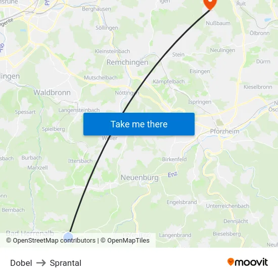 Dobel to Sprantal map