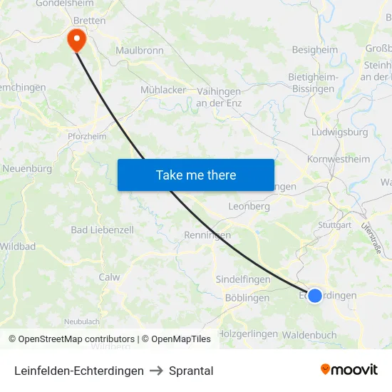 Leinfelden-Echterdingen to Sprantal map