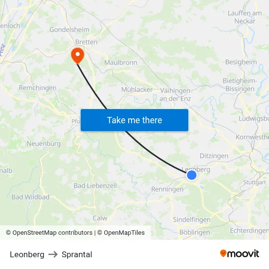 Leonberg to Sprantal map