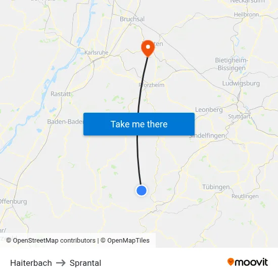 Haiterbach to Sprantal map