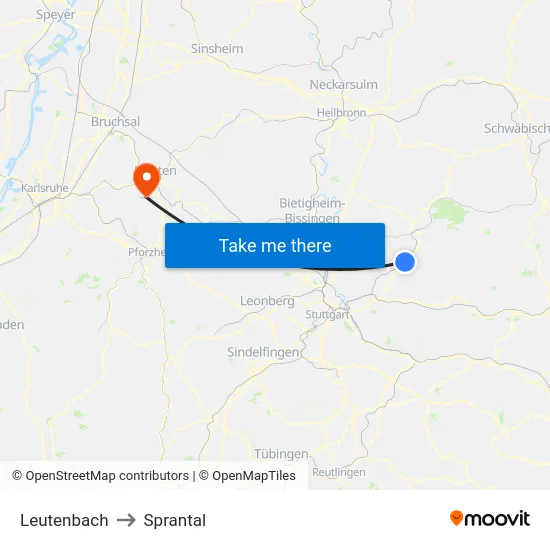 Leutenbach to Sprantal map