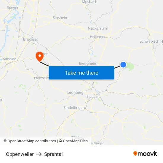 Oppenweiler to Sprantal map