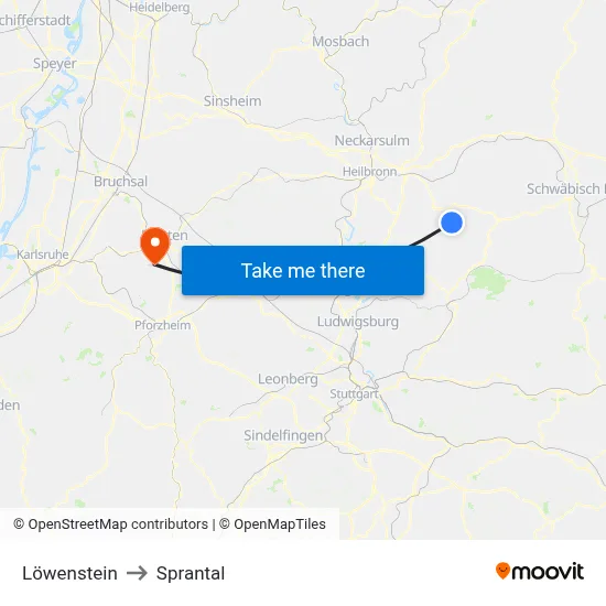 Löwenstein to Sprantal map