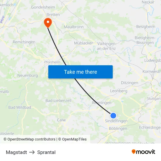 Magstadt to Sprantal map