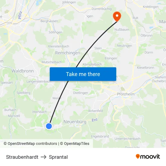 Straubenhardt to Sprantal map