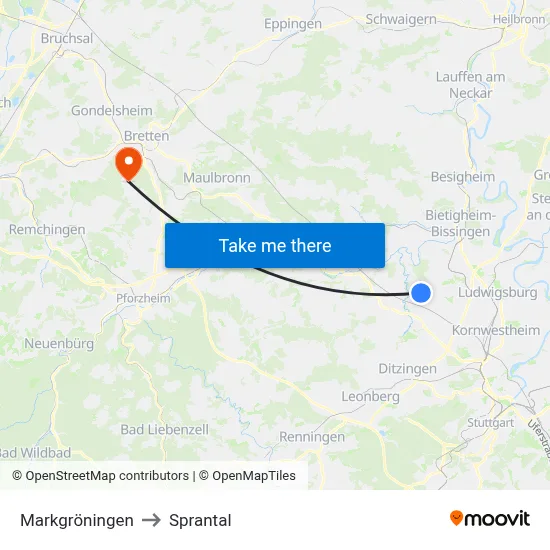 Markgröningen to Sprantal map