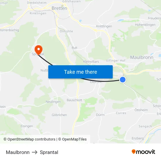 Maulbronn to Sprantal map
