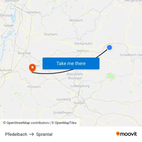 Pfedelbach to Sprantal map