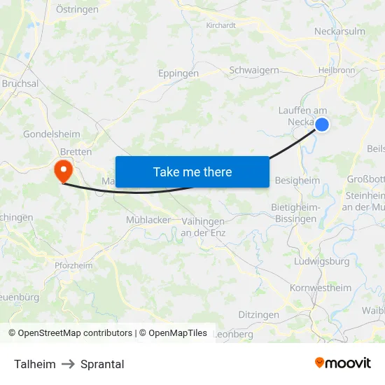 Talheim to Sprantal map