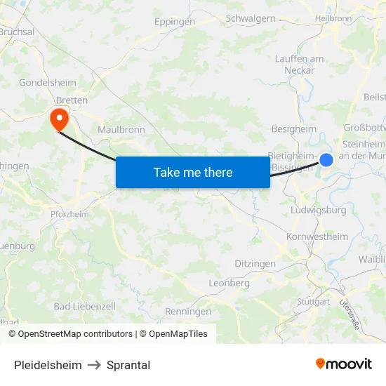 Pleidelsheim to Sprantal map