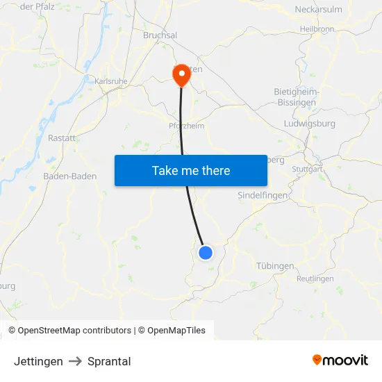 Jettingen to Sprantal map
