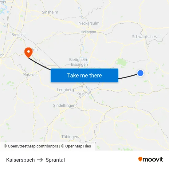 Kaisersbach to Sprantal map