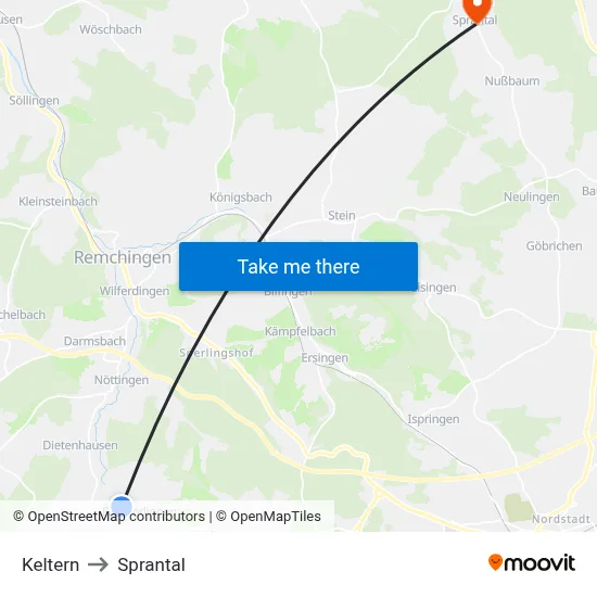Keltern to Sprantal map