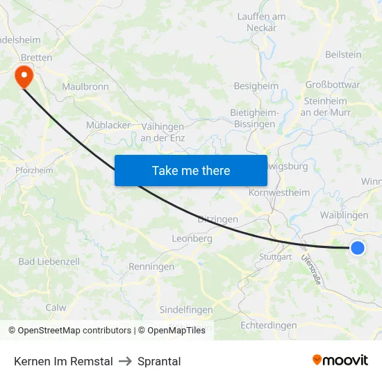 Kernen Im Remstal to Sprantal map