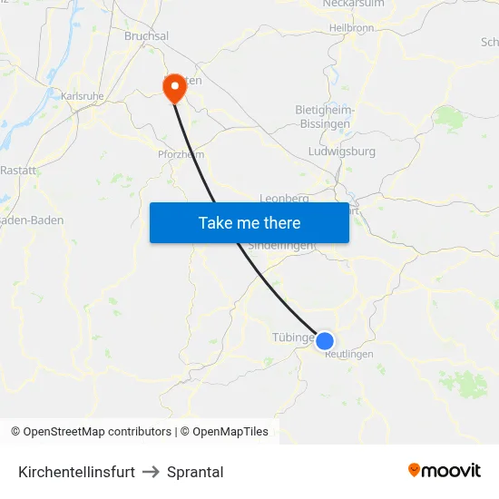 Kirchentellinsfurt to Sprantal map