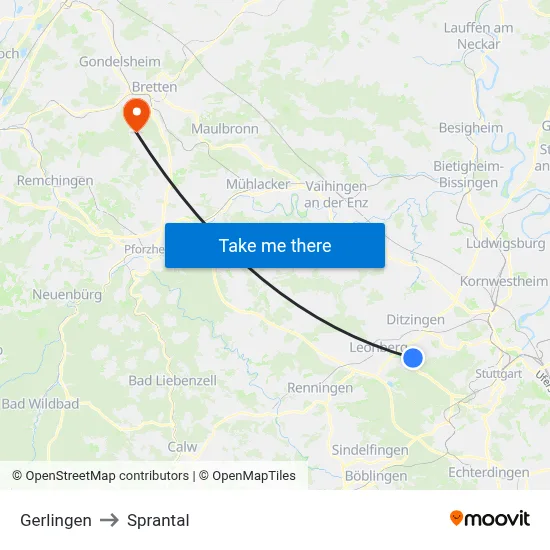 Gerlingen to Sprantal map