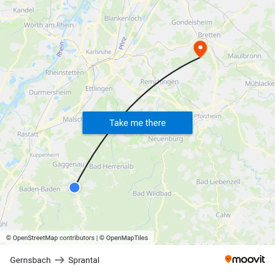 Gernsbach to Sprantal map