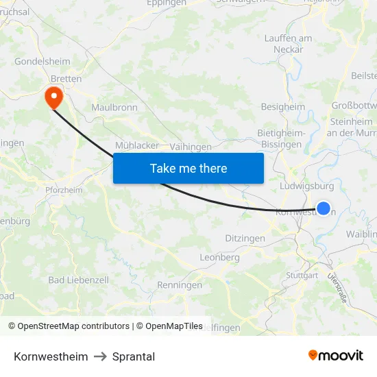 Kornwestheim to Sprantal map
