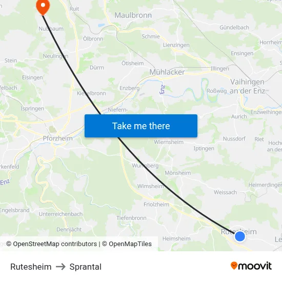 Rutesheim to Sprantal map