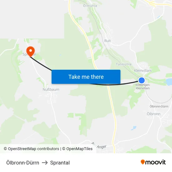 Ölbronn-Dürrn to Sprantal map