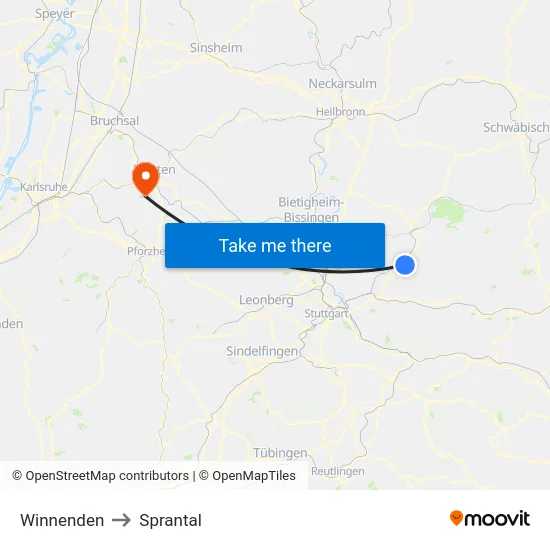Winnenden to Sprantal map