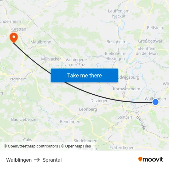 Waiblingen to Sprantal map