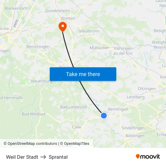 Weil Der Stadt to Sprantal map