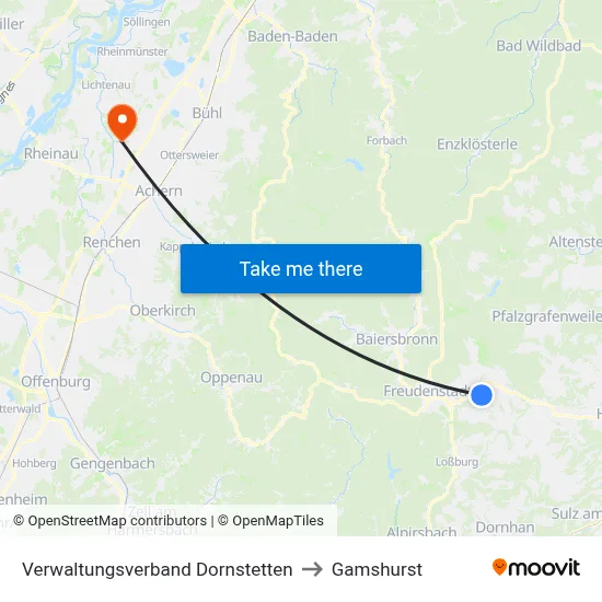 Verwaltungsverband Dornstetten to Gamshurst map